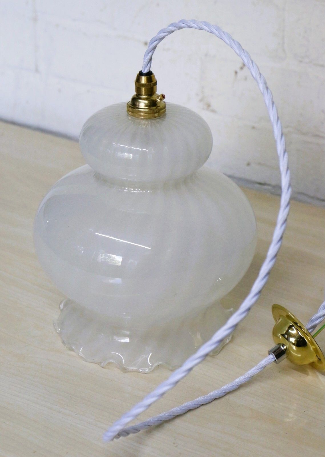Lighting Ceiling Light Vintage Swirled Glass Frilled Glass Pendant Late 1970's photo
