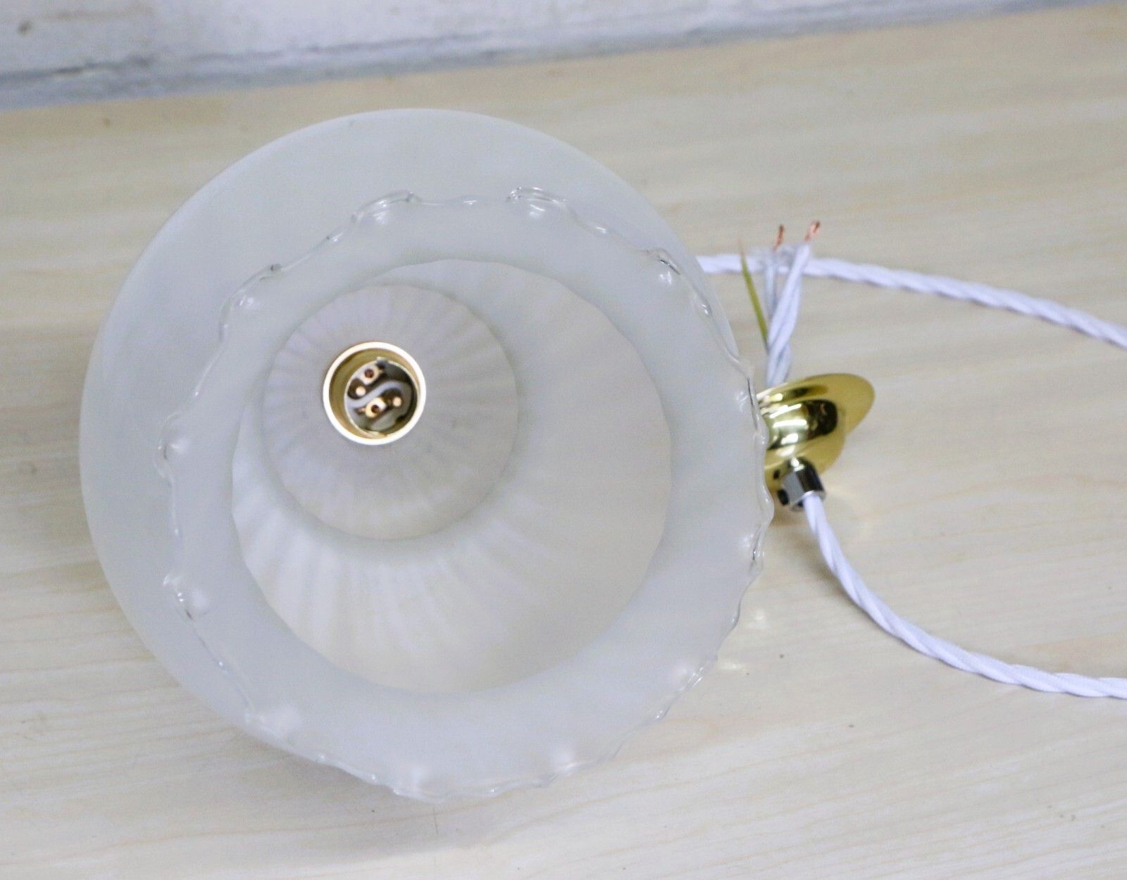 80.0 Ceiling Light Vintage Swirled Glass Frilled Glass Pendant Late 1970's photo