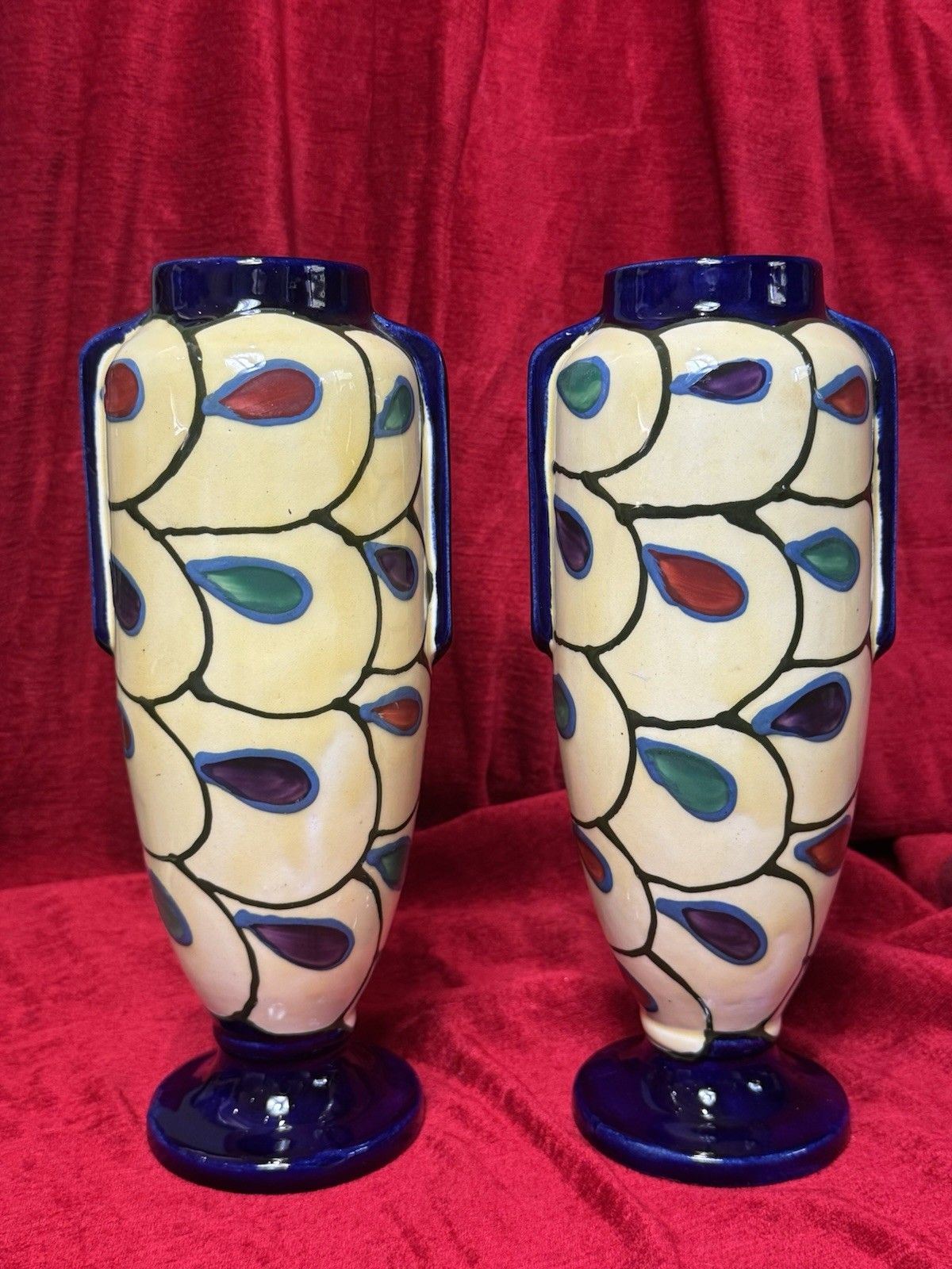 Pair Of Art Deco Ditmar Urbach Czechoslovakian Art Pottery Vases