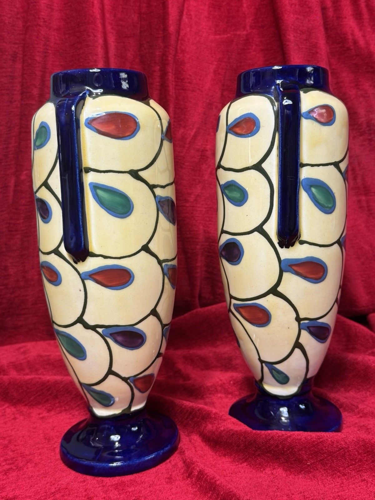 Pair Of Art Deco Ditmar Urbach Czechoslovakian Art Pottery Vases photo Home Decor