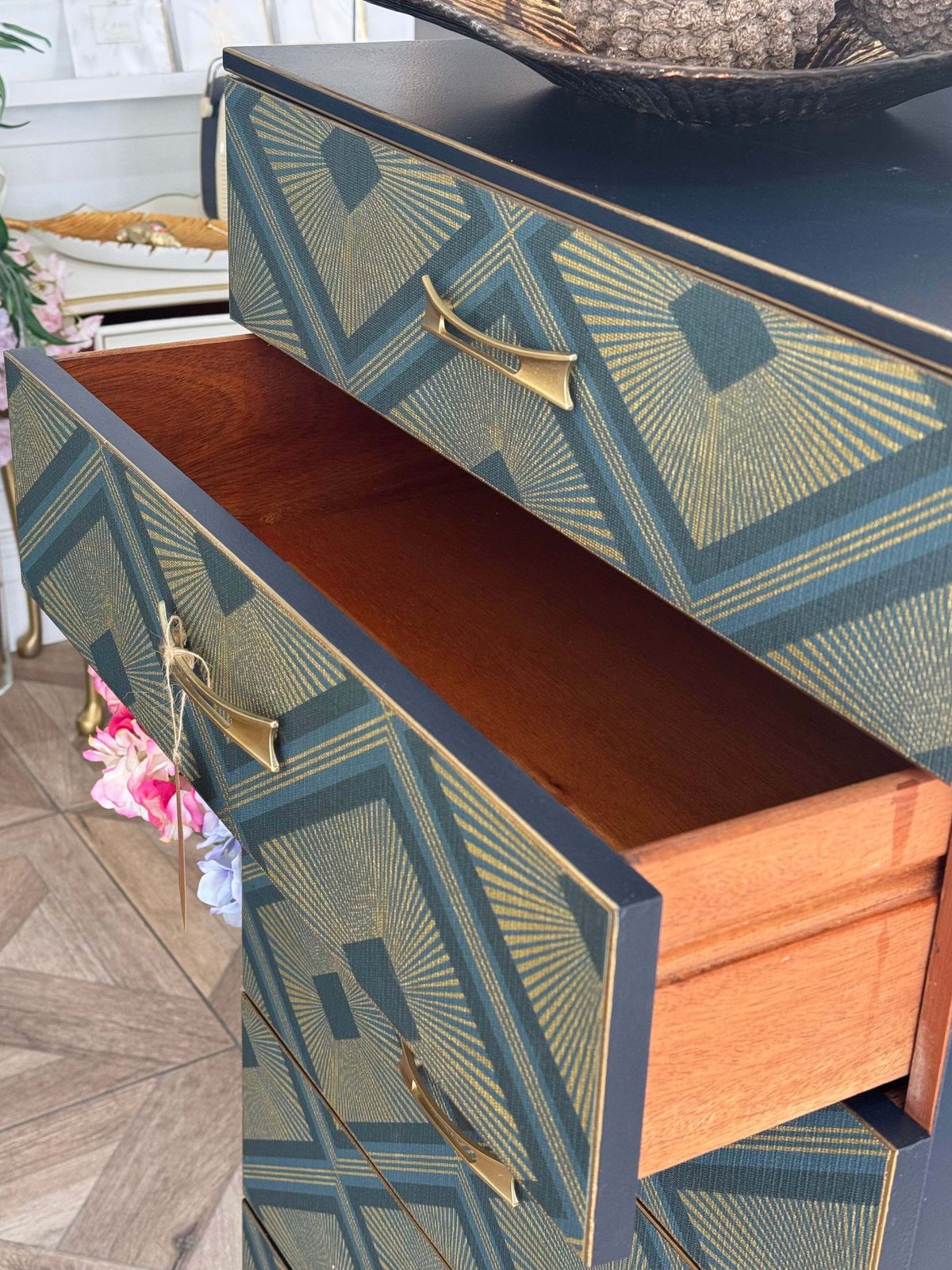 Gatsby Tall Geometric Upcycled Set Of Drawers photo for sale