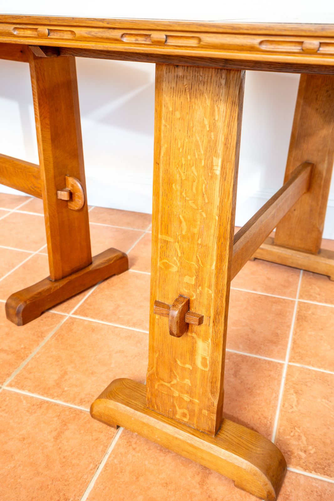 photo furniture Pair Of Light Oak Refectory Trestle Tables Cotswold School Arts And Crafts Heals Bedroom Side Dining Tables Golden Oak Rustic Farmhouse Antiqu.E