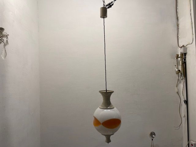 Set Of 3 Space Age Pendant Lights In White Opaline Glass, Italy, 1970s photo buy