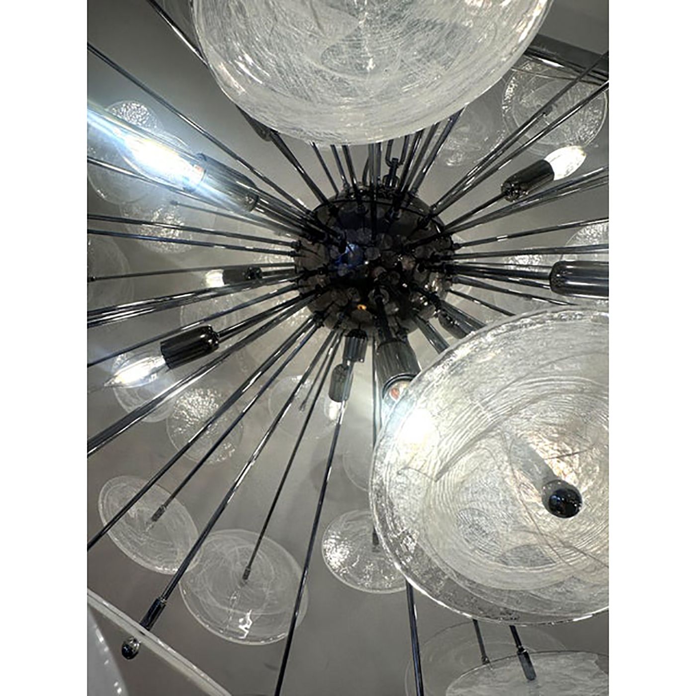Contemporary Chromed Sputnik Chandelier With Venied White "Alabastro" Murano Glass Discs By Simoeng photo Lighting