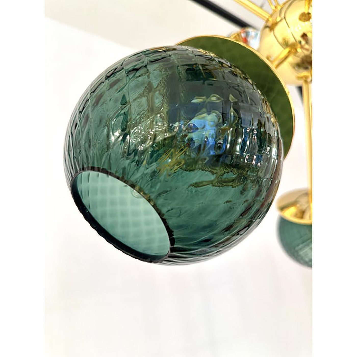 Italian Gold Chandelier Sputnik In Murano Glass Style Green "Balloton" photo Lighting