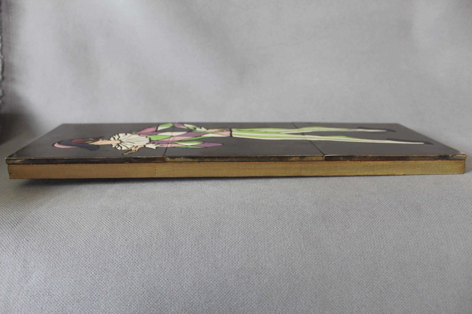 Tall Vintage Mid Century Retro Harlequin Jester Ceramic Tile Art Panel, Wall Plaque, Tile Panel On Wood, Painting, Mardi Gras, Dancer photo buy