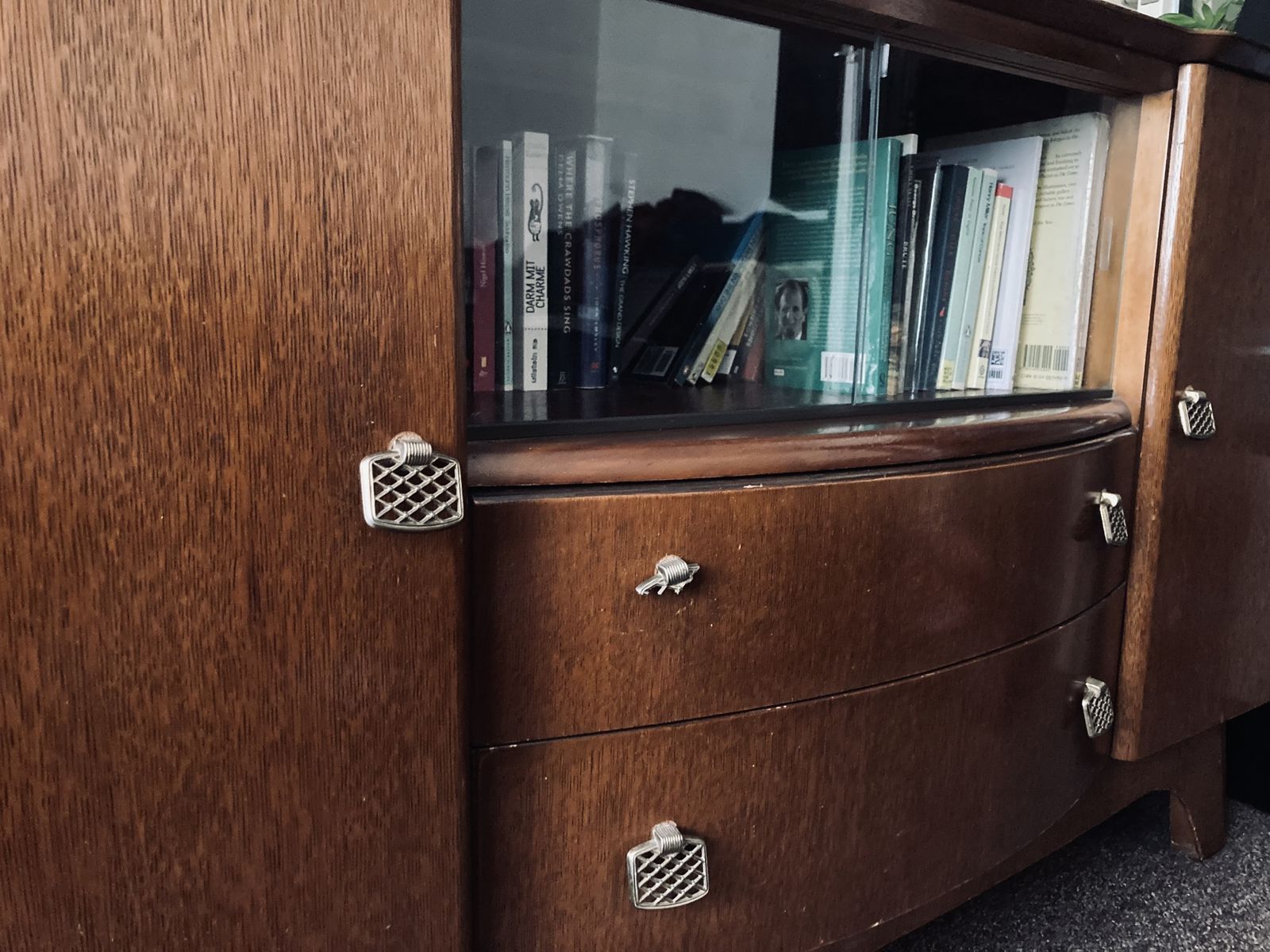 Harris Lebus Mahogany Sideboard Glass Doors Art Deco Mid Century photo for sale
