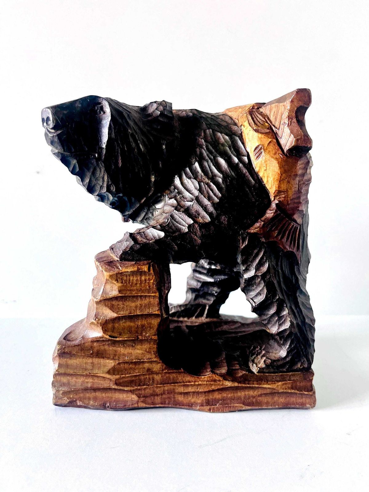 Vintage Hand Carved Wooden Bear Figurine. Large Japanese Ainu Bear, Antique Hand Carved Wooden Bear From Japan, Japanese Folk Art