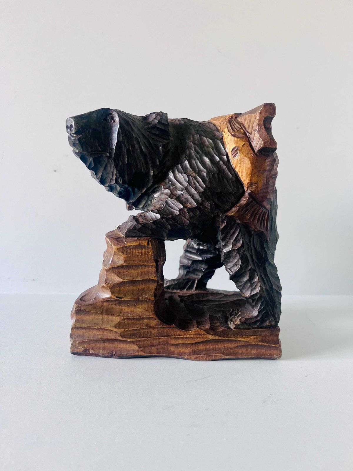 Vintage Hand Carved Wooden Bear Figurine. Large Japanese Ainu Bear, Antique Hand Carved Wooden Bear From Japan, Japanese Folk Art photo 85.0
