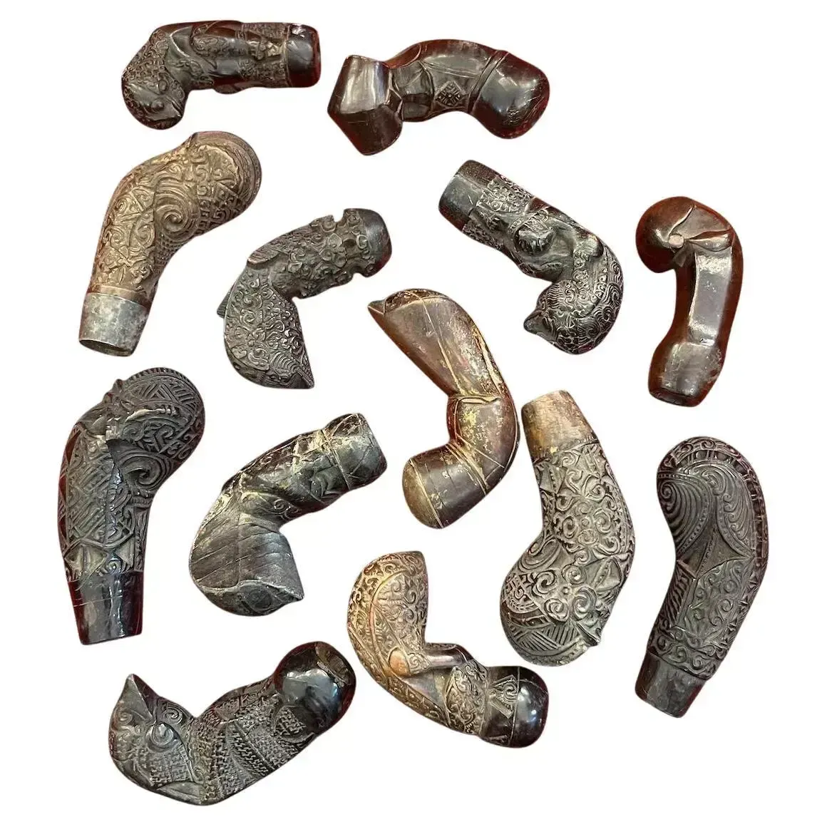 Collection Of Kriss Handles, Java, Indonesia, Late 18th Early 19th Century