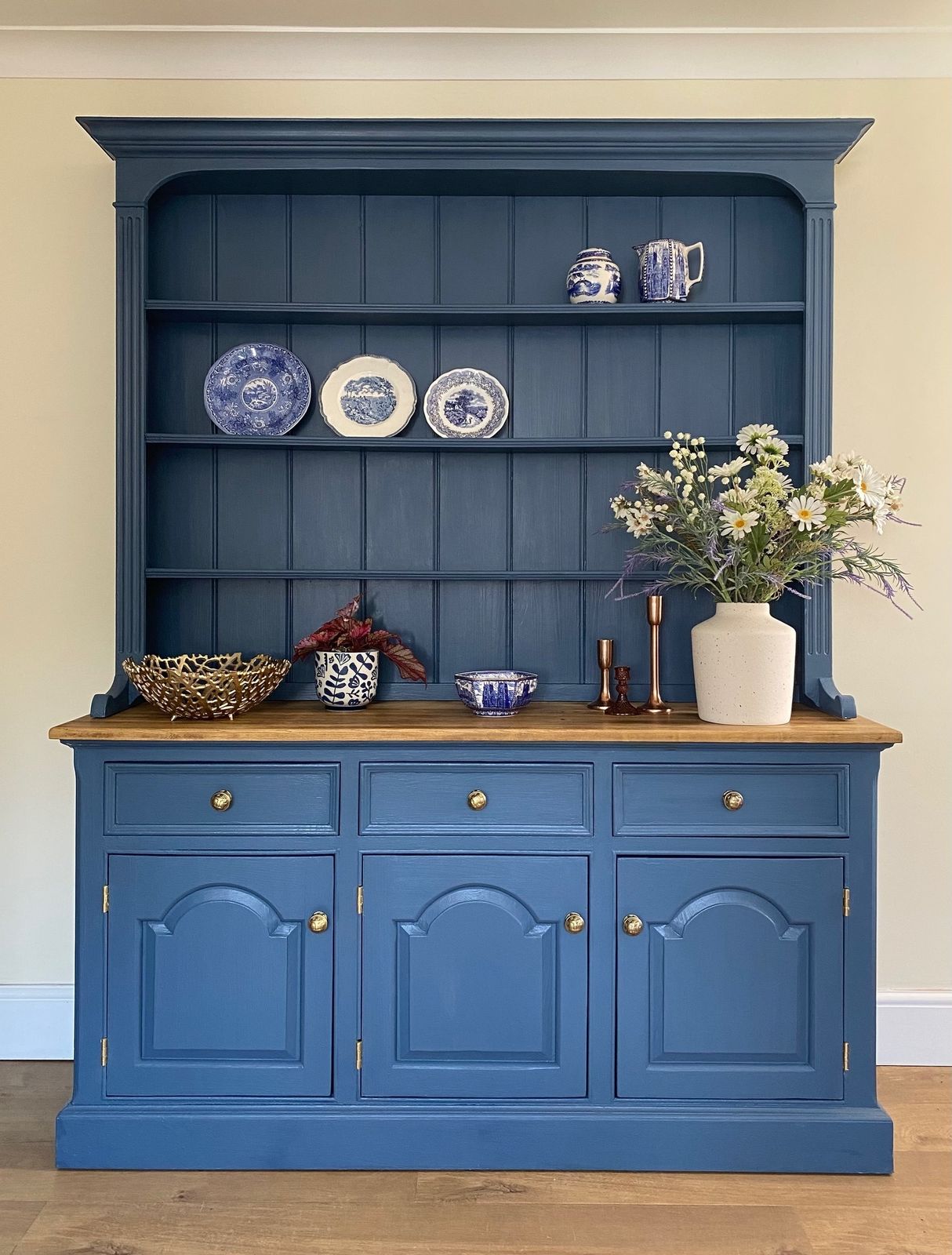 Rustic Farmhouse Dresser, Blue Welsh Dresser, Old Pine Dresser