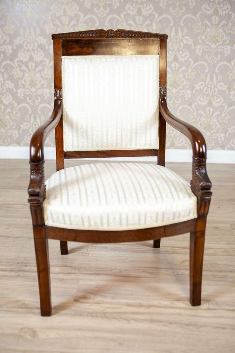 19th Century Biedermeier Mahogany Armchair In Light Upholstery, 1890s photo buy