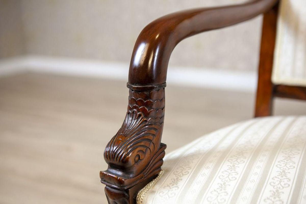 photo vinterior 19th Century Biedermeier Mahogany Armchair In Light Upholstery, 1890s