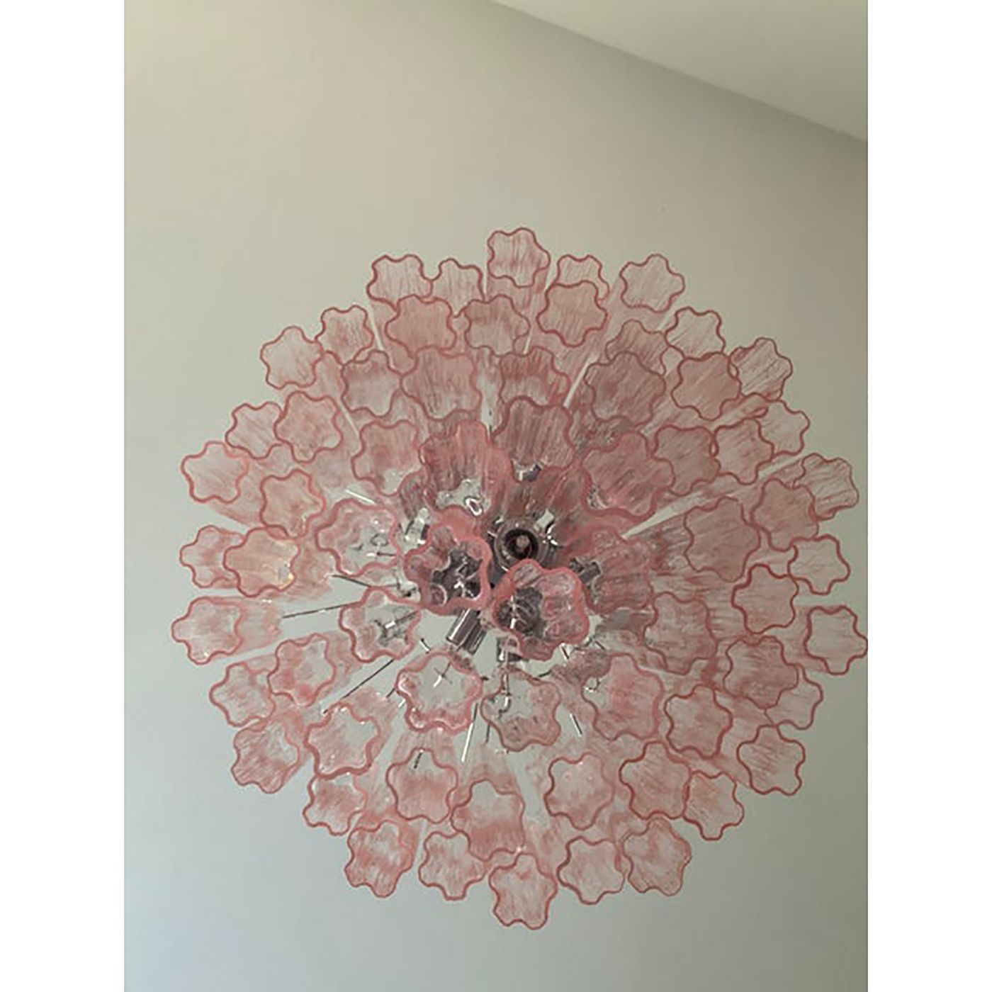 Contemporary Pink “Tronchi” Murano Glass Chandelier In Venini Style photo for sale