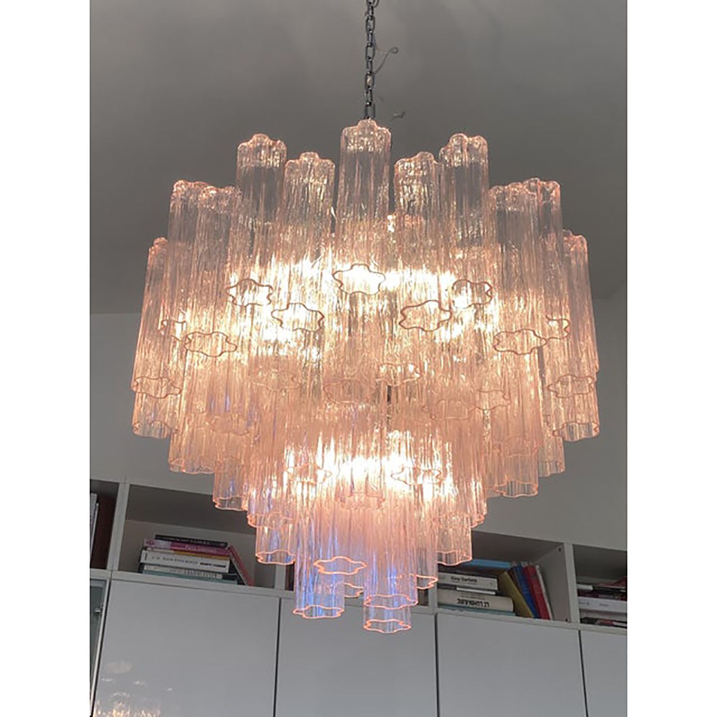 Contemporary Pink “Tronchi” Murano Glass Chandelier In Venini Style photo Lighting