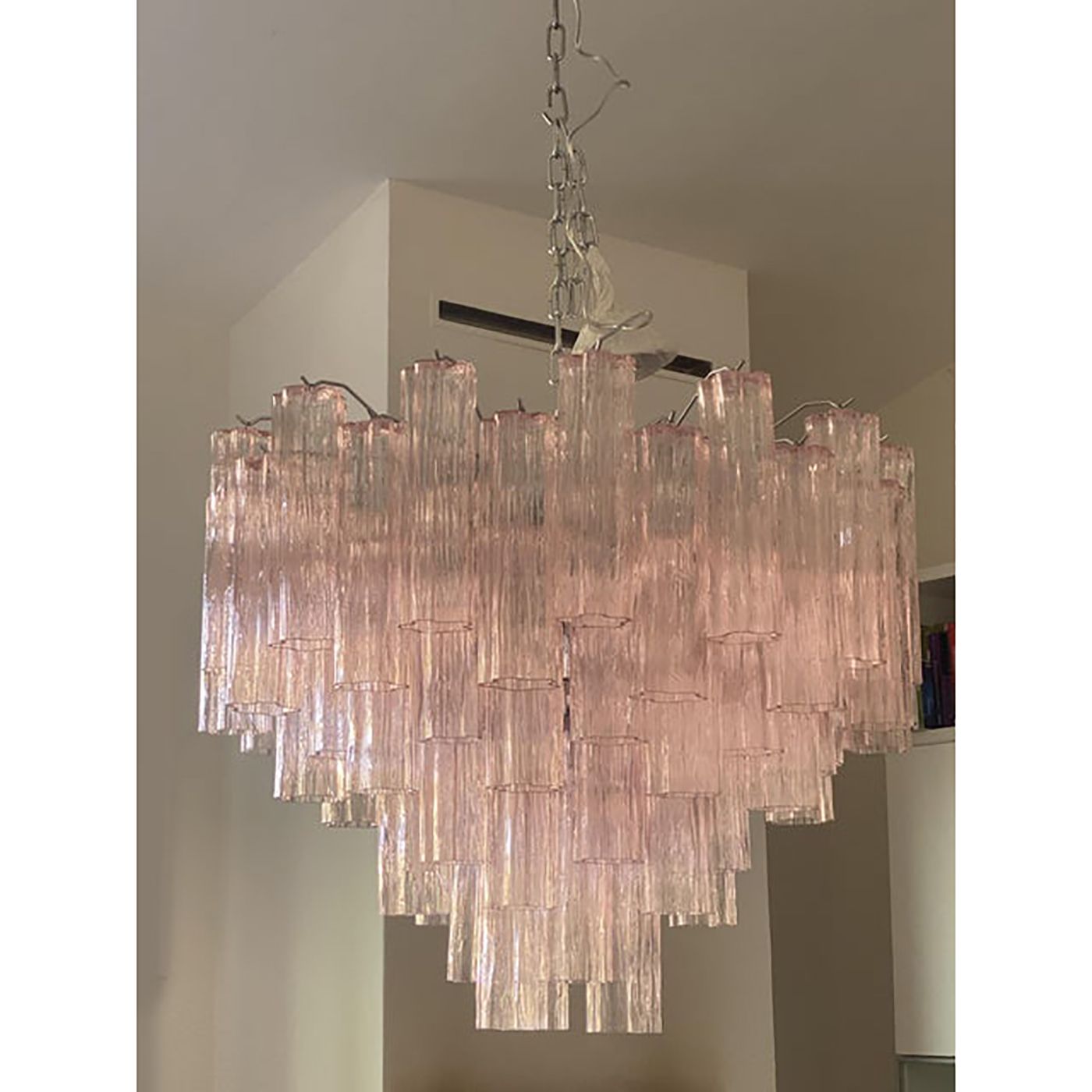 Contemporary Pink “Tronchi” Murano Glass Chandelier In Venini Style photo vintage