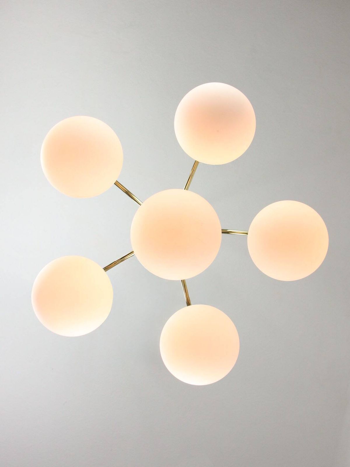 photo furniture Vintage Golden & Opaline Glass 5 Arm Chandelier, 70s