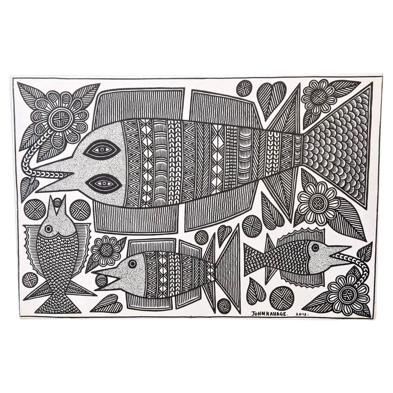 Fishes, John Kauage, Acrylic On Canvas, Papua New Guinea, 2013