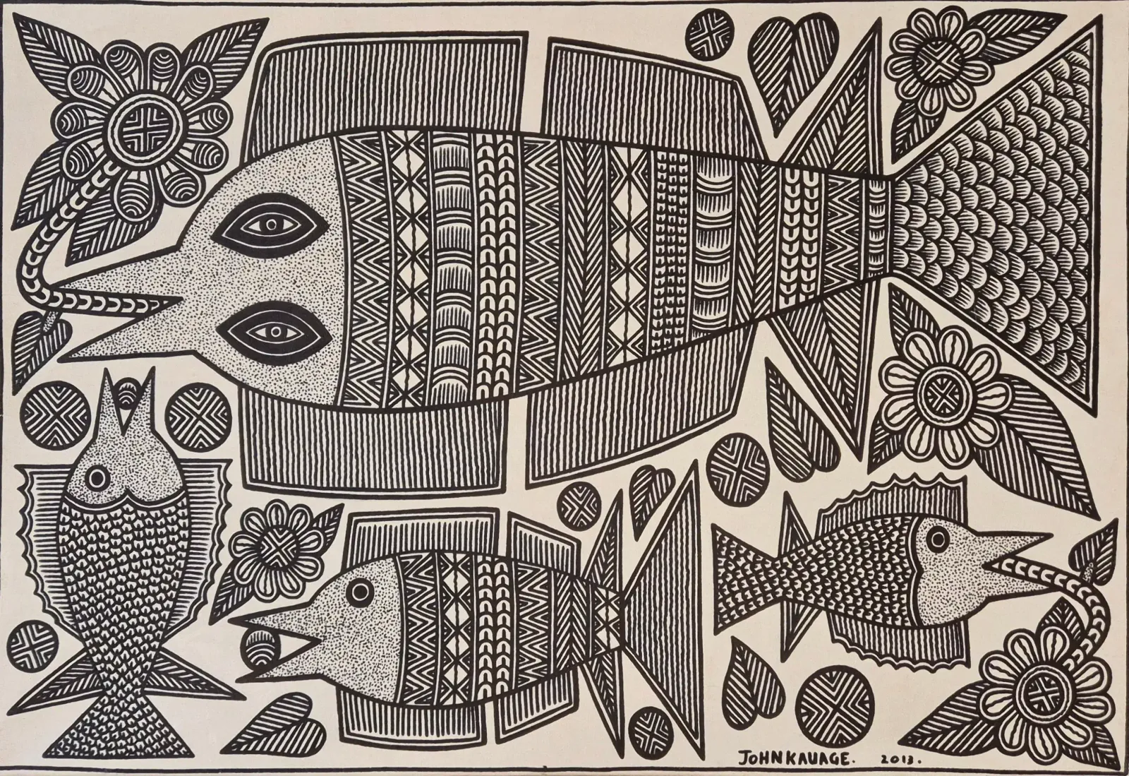 Fishes, John Kauage, Acrylic On Canvas, Papua New Guinea, 2013 photo Art