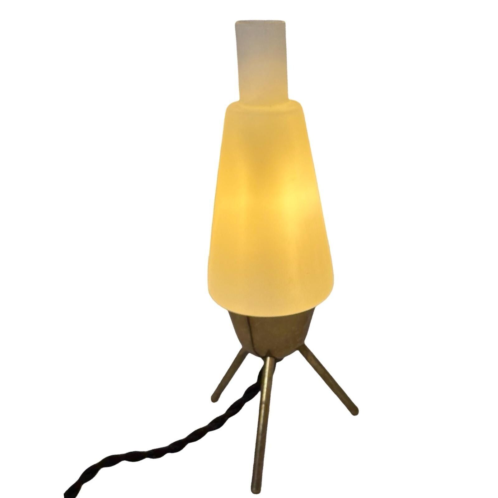 Atomic Age / Mid Century Modern   Tripod Lamp With White Satin Glass Shade On Brass Feet photo Lighting