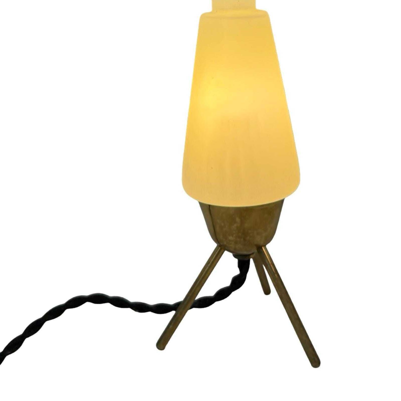 Atomic Age / Mid Century Modern   Tripod Lamp With White Satin Glass Shade On Brass Feet photo 196.0