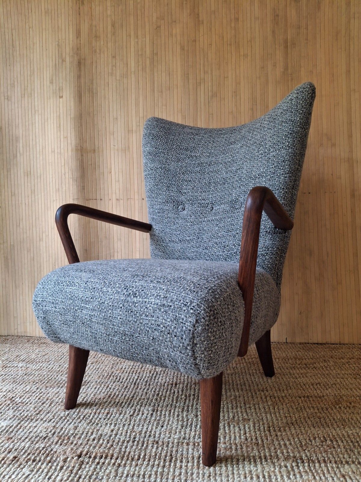 Fab Vintage Mid Century Howard Keith Bambino Armchair Abraham Moon Grey Boucle photo vinterior