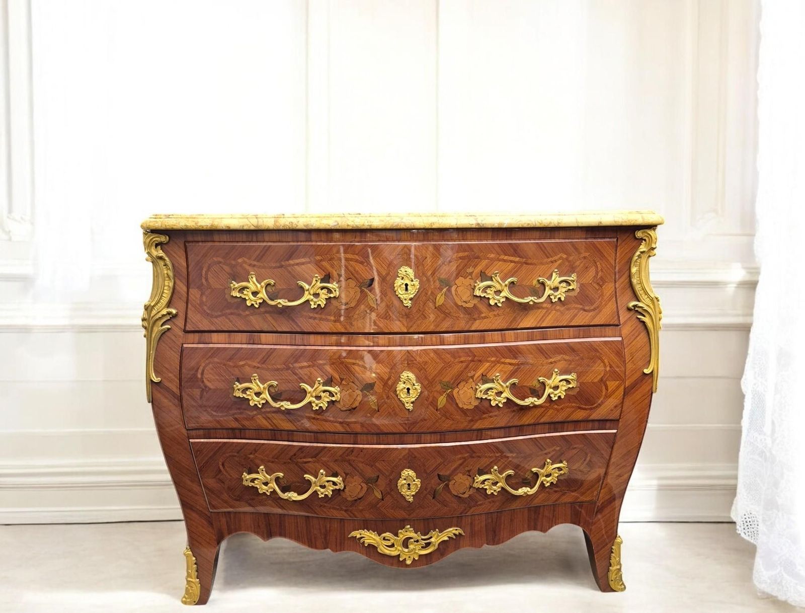 Louis XV Style Marquetry And Marble Chest Of Drawers, France, Early 20th Century photo furniture