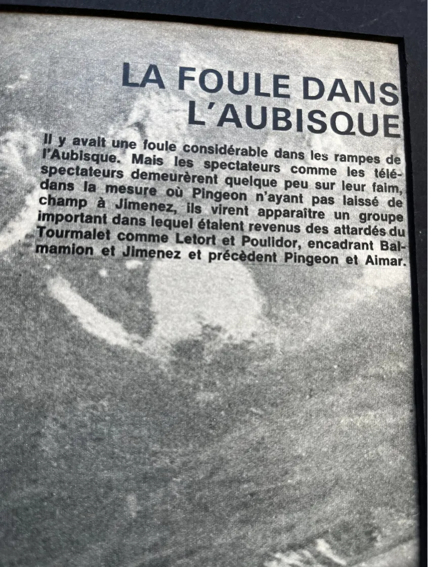 Vintage Cycling Print  Tour De France, Pingeon, Jimenez 1965 Col D’aubisque photo Art