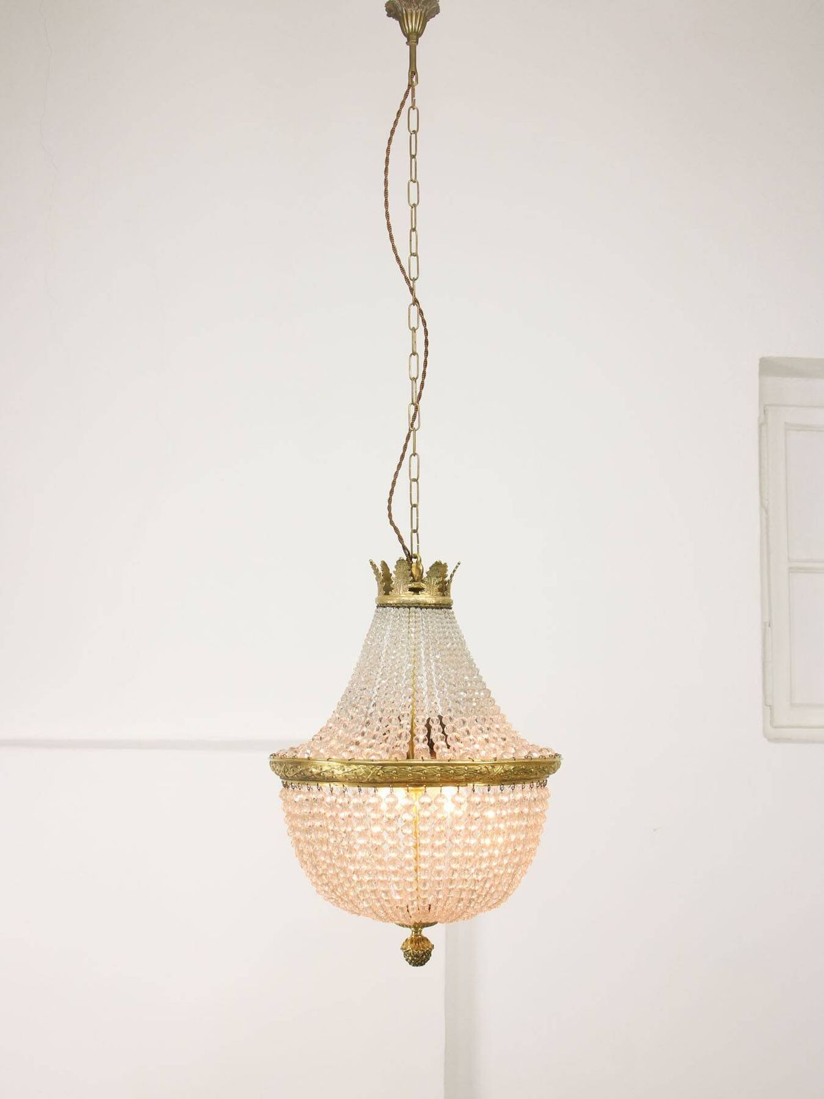 French Empire Crystal And Brass Chandelier, 1940s photo vinterior