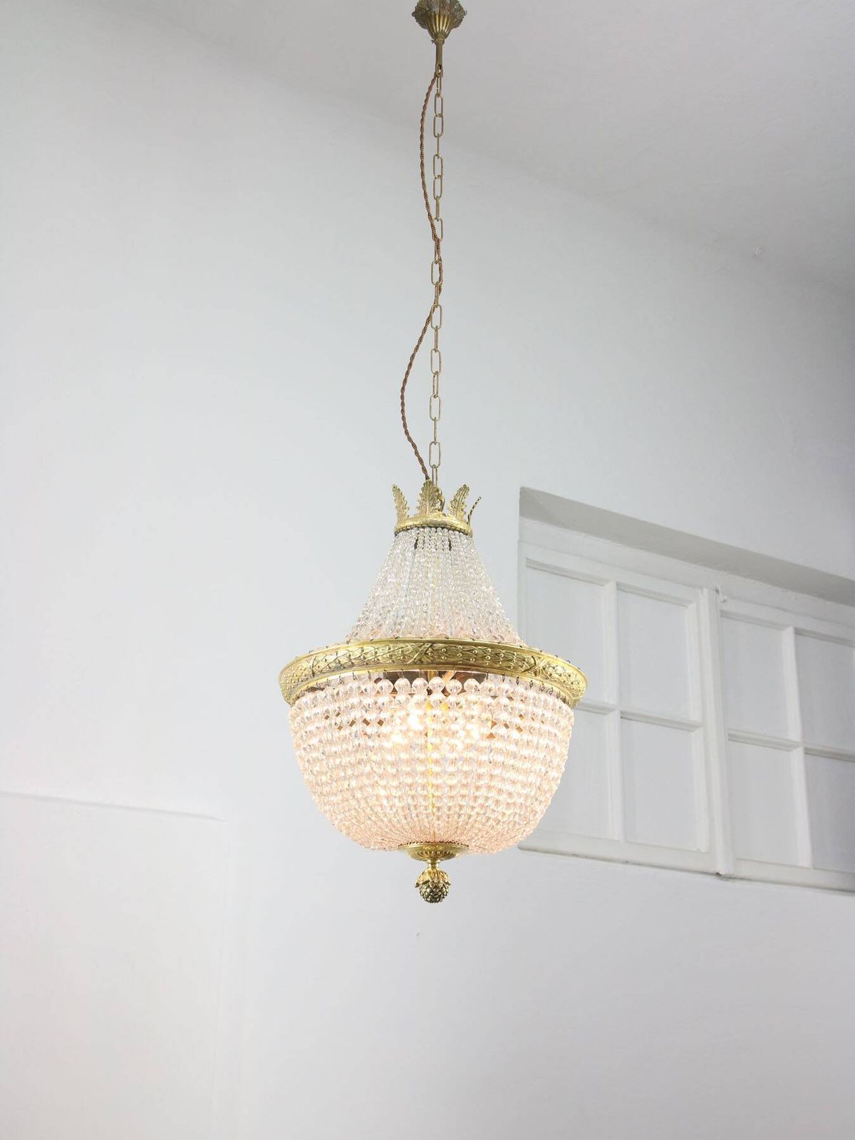 photo buy French Empire Crystal And Brass Chandelier, 1940s