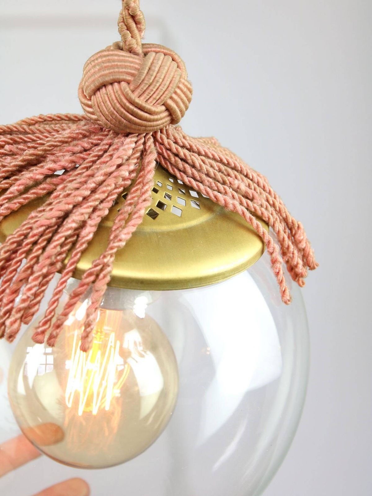 Art Deco Italian Pink Fabric And Brass Globe Pendant Lamp photo Lighting