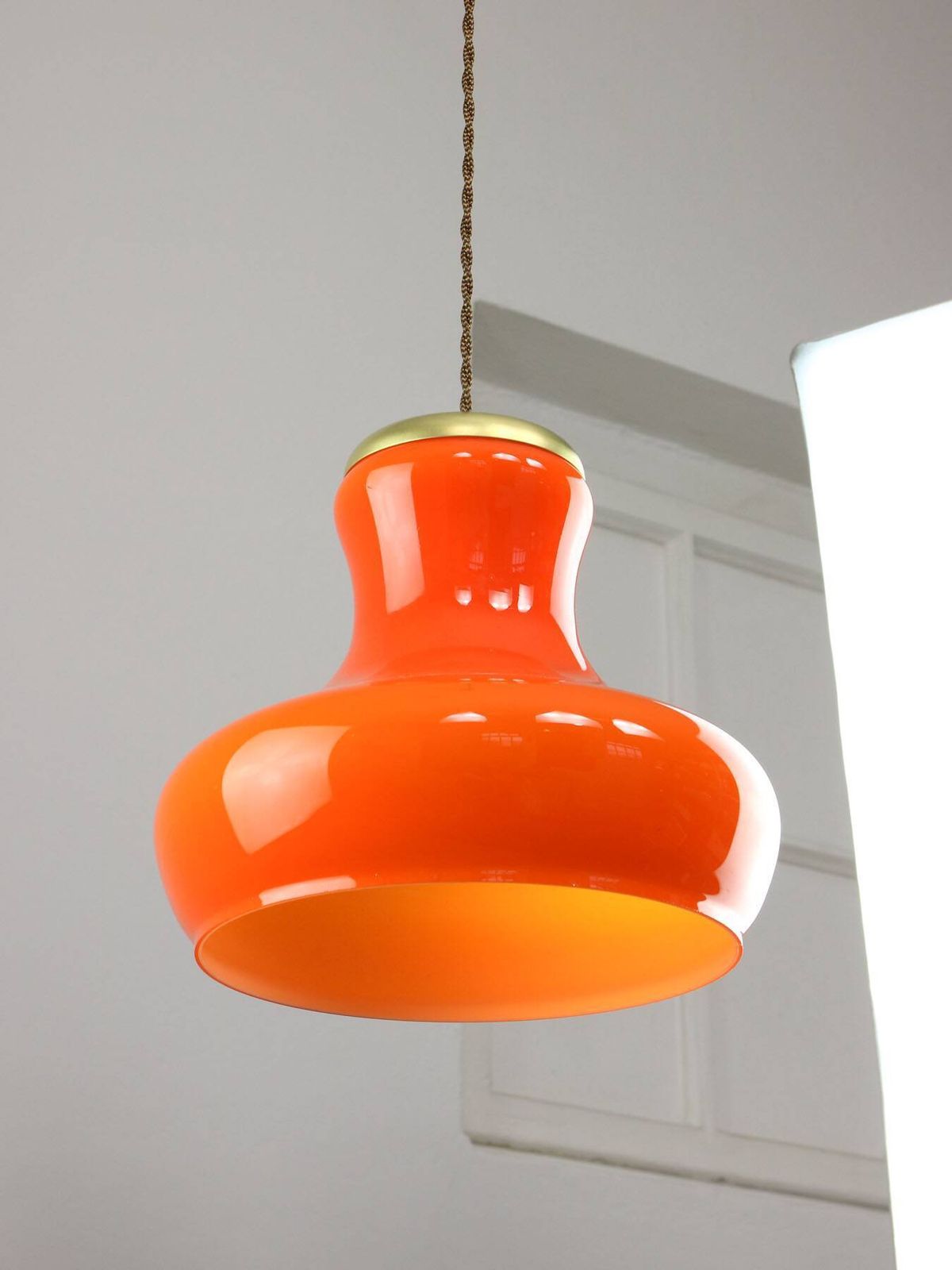 photo furniture Mid Century Modern Italian Orange Glass And Brass Pendant Lamp
