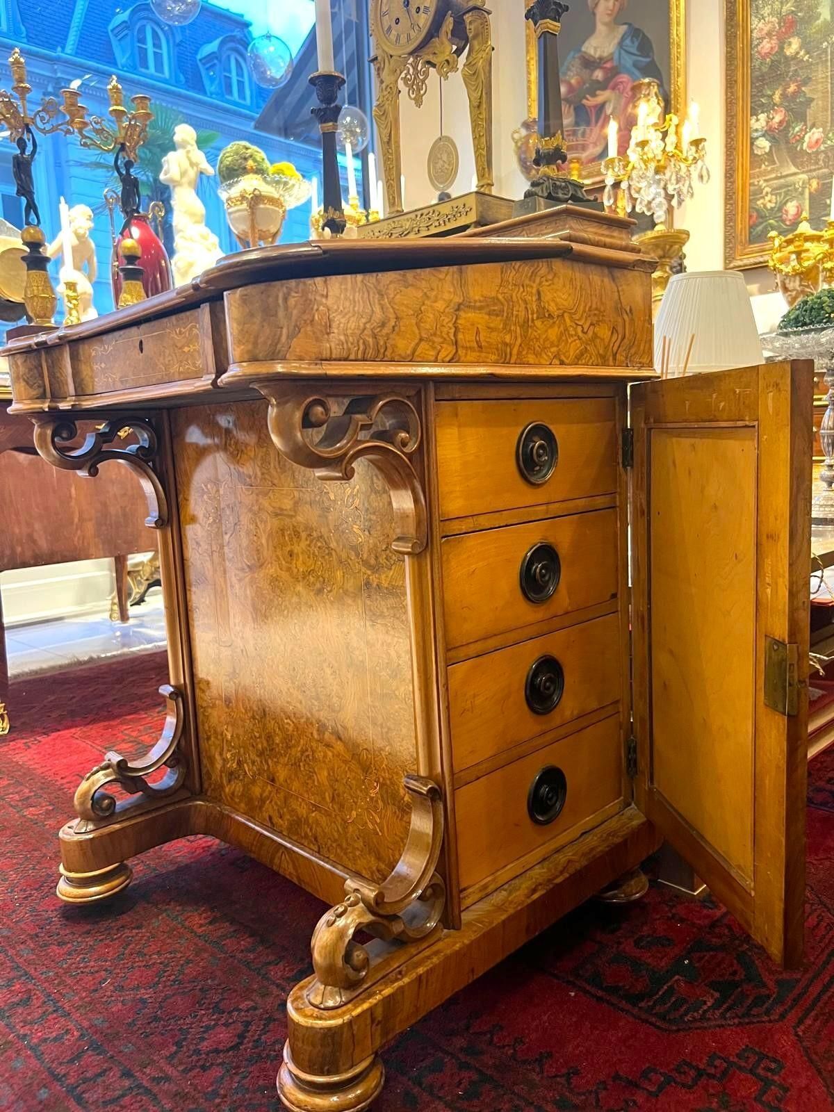 Davenport Mid Victorian Burr Walnut And Marquetry Desk, 19th Century, Circa 1860 photo furniture