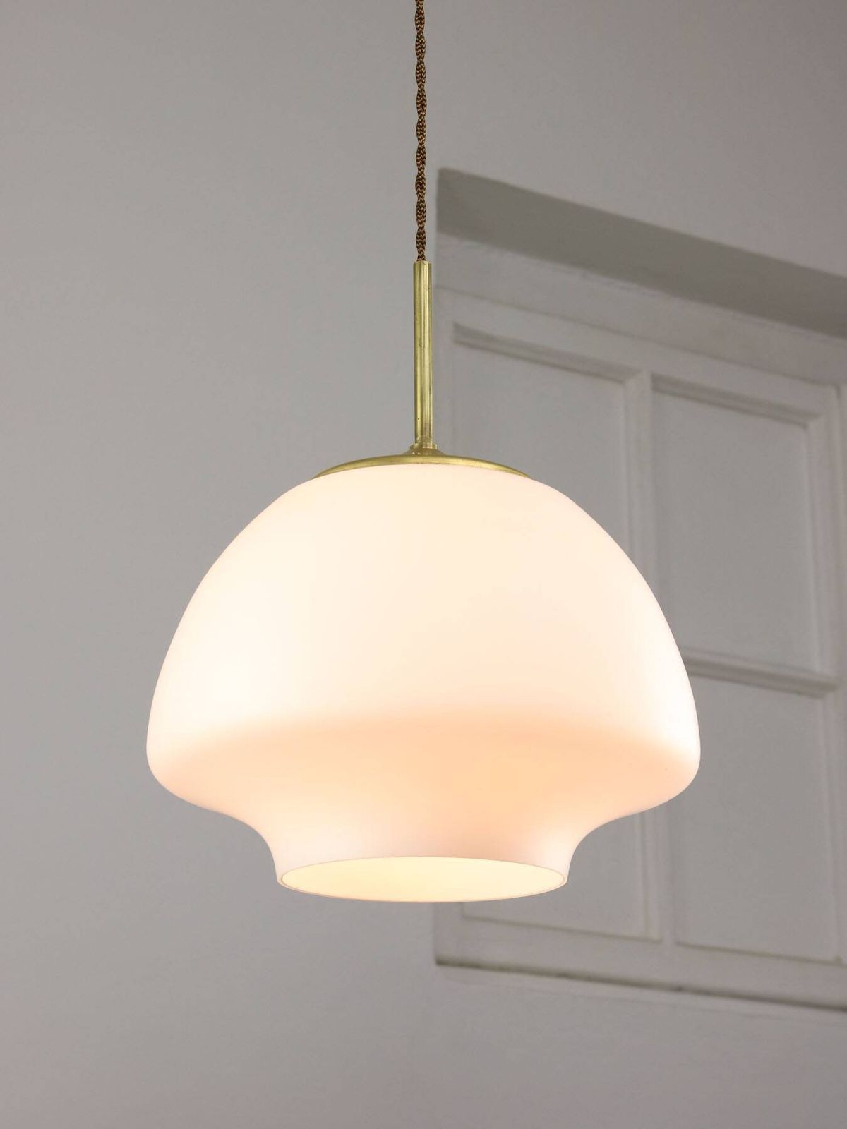 Mid Century Modern Italian Opaline Glass And Brass Pendant Lamp photo furniture
