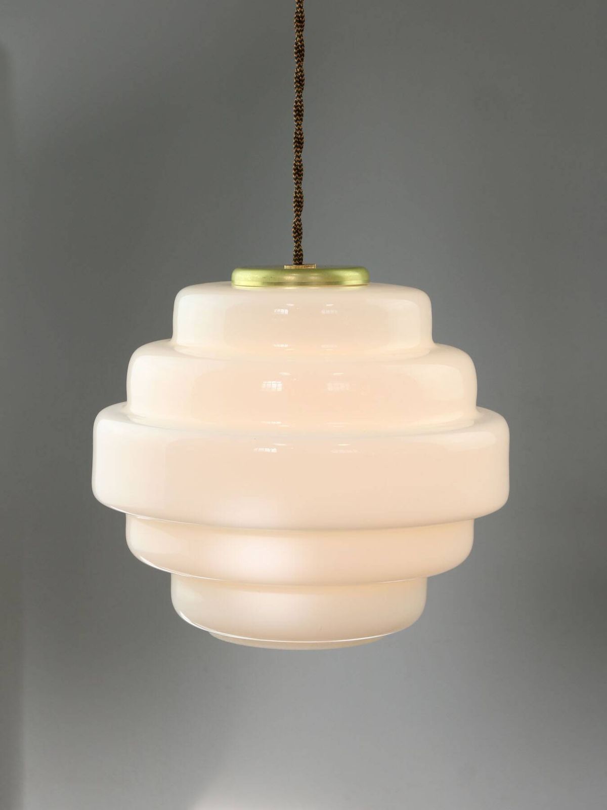 Mid Century Italian Brass And Opaline Glass Pendant Lamp photo 624.0