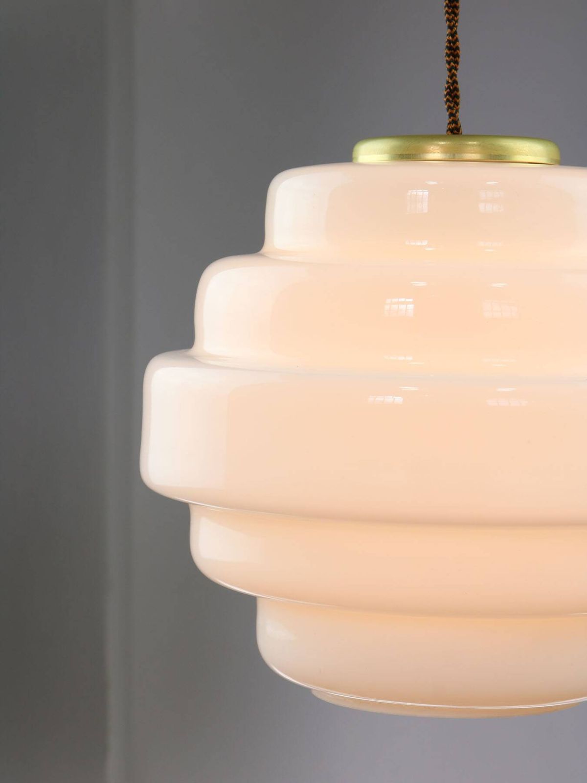 Mid Century Italian Brass And Opaline Glass Pendant Lamp photo vinterior