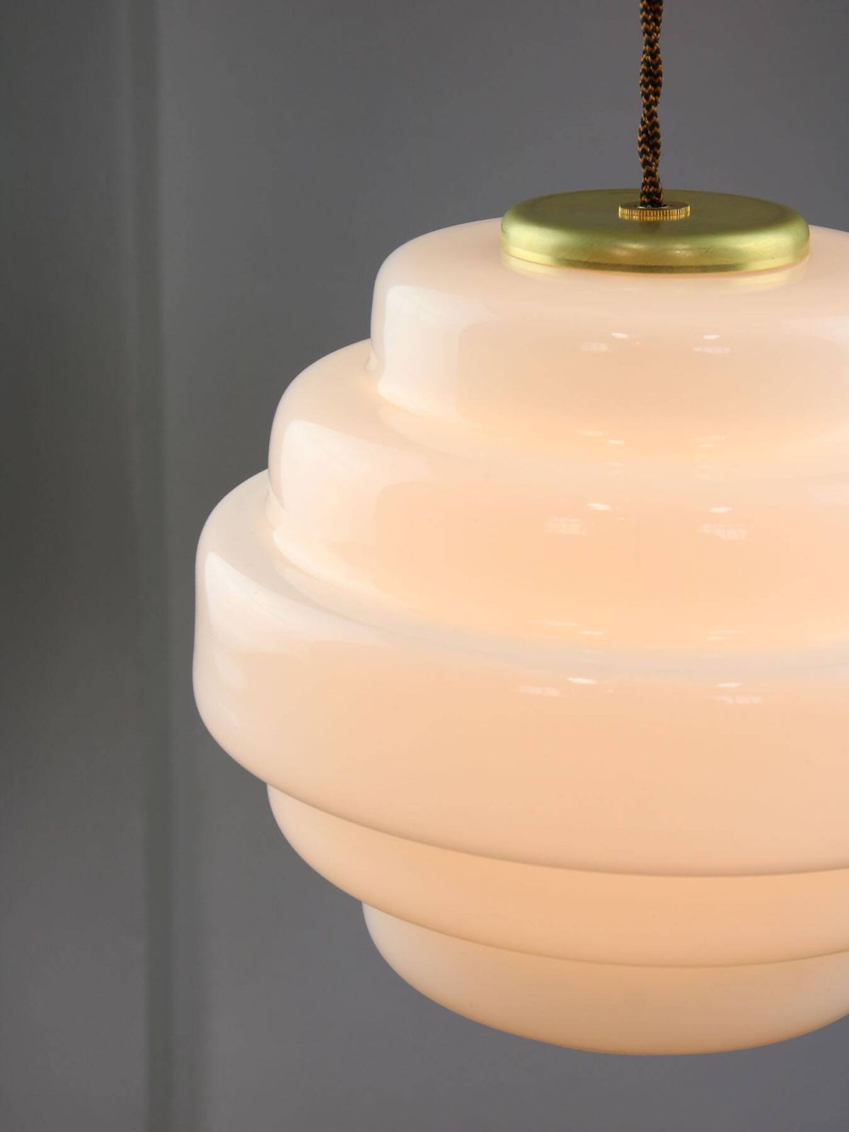 Lighting Mid Century Italian Brass And Opaline Glass Pendant Lamp photo