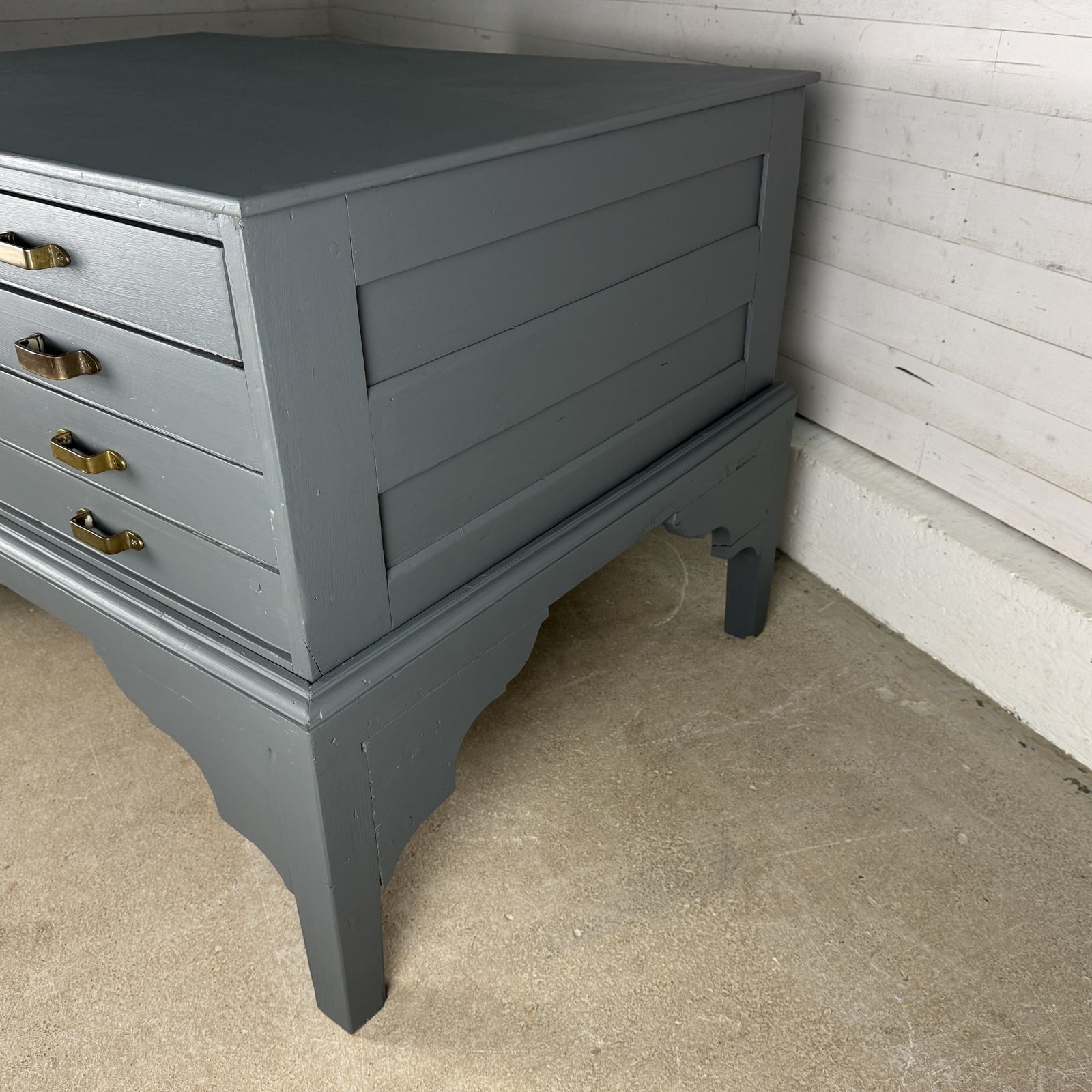 Large Painted Antique 4 Drawer Plan Chest On Stand With Later Top photo vintage