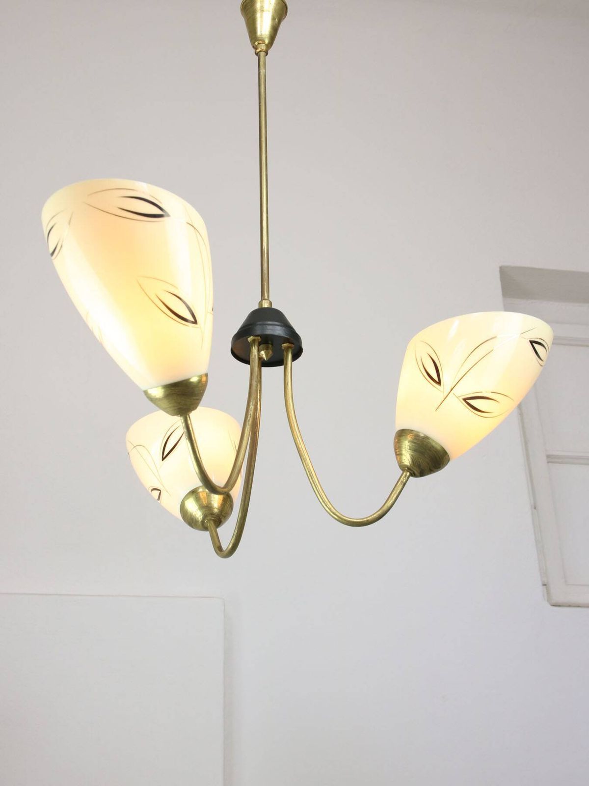 624.0 Italian Art Deco Chandelier In Brass And Yellow Glass, 1940s photo