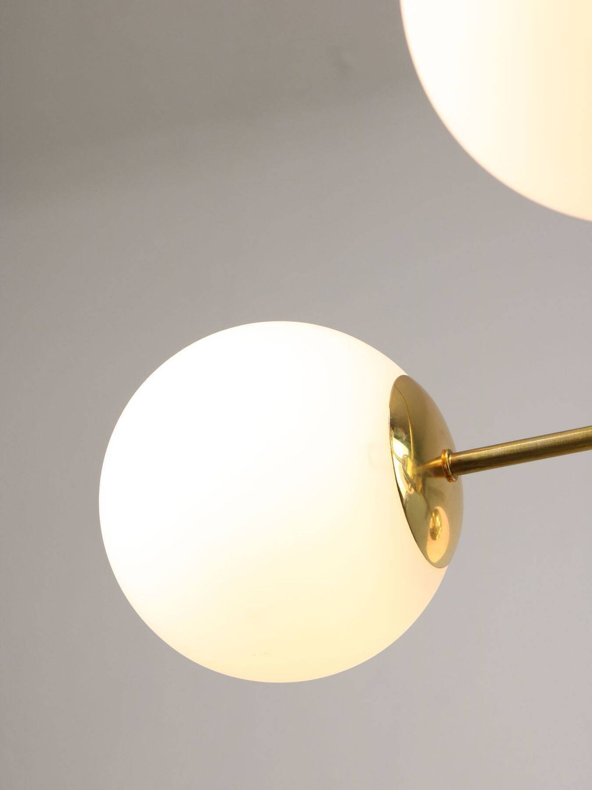 Italian Mid Century Golden Sputnik Chandelier With Opaline Shades, 1960s photo vintage