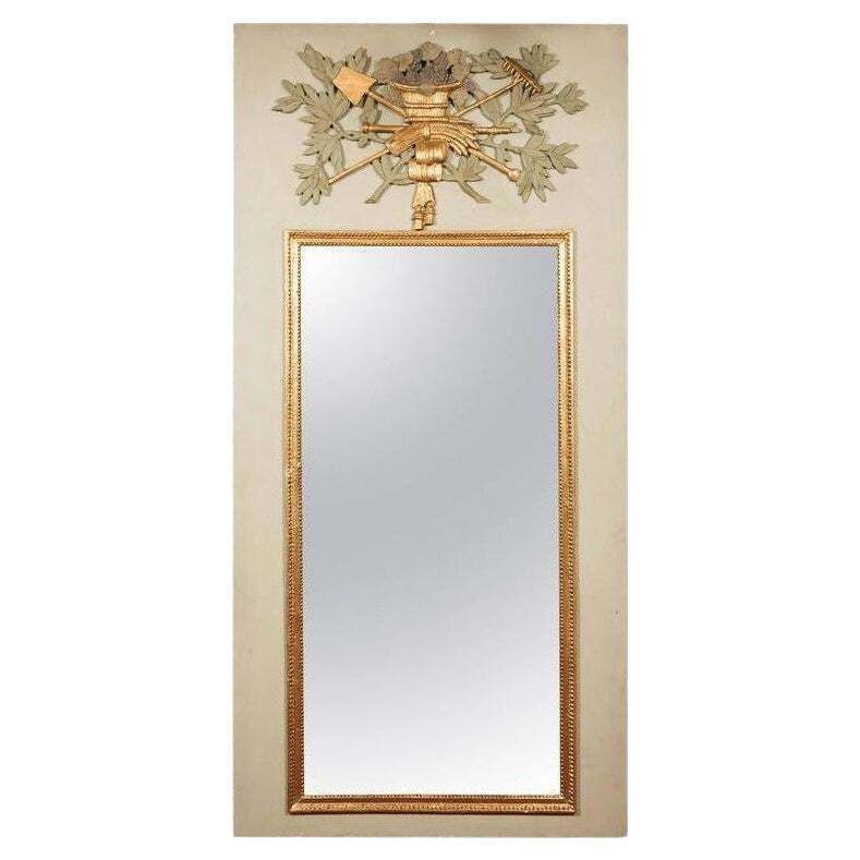 Large Mirror, Trumeau Mirror, Overmantel In Carved Wood, Partly 18th Century