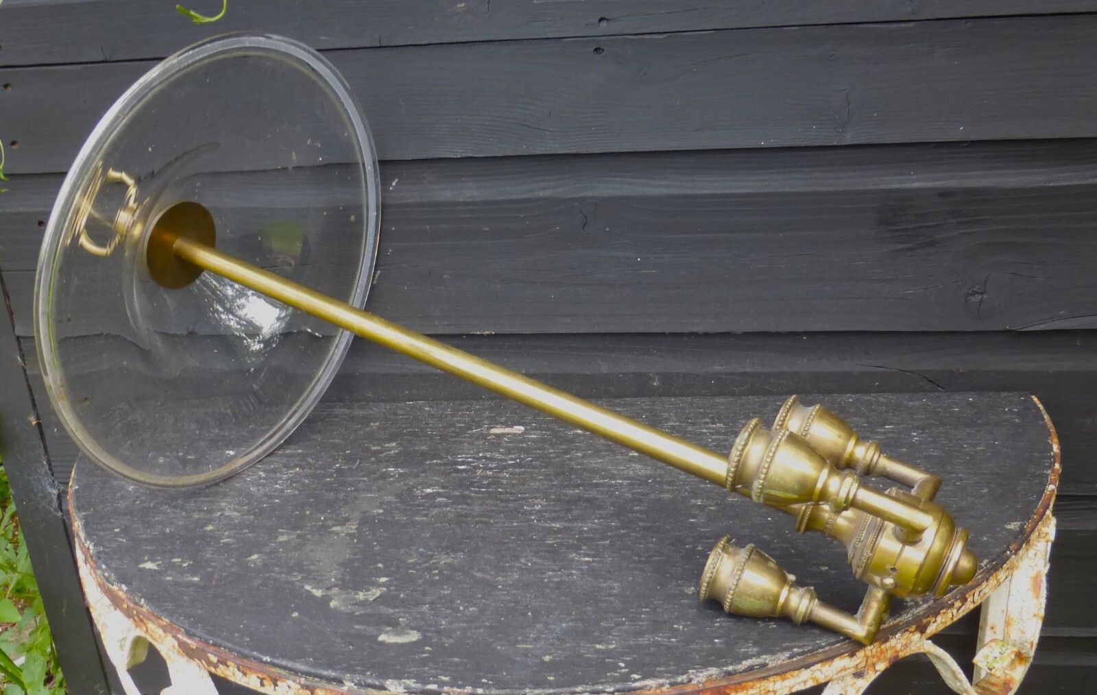 Original Antique Hand Blown Glass Smoke Bell Brass 3 Candle Fittings Ceiling Light C1800's photo vinterior