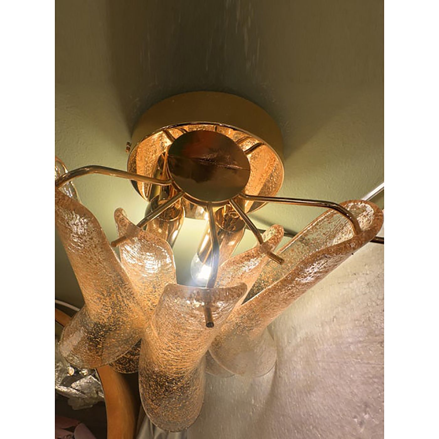 Set Of 2 Clear Gold “Petali” Murano Glass Wall Sconces In Vintage Style photo Lighting