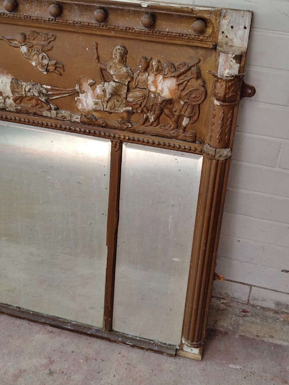 A Pair Of Heavily Distressed Regency Gilt Over Mantle Pier Mirrors photo vintage