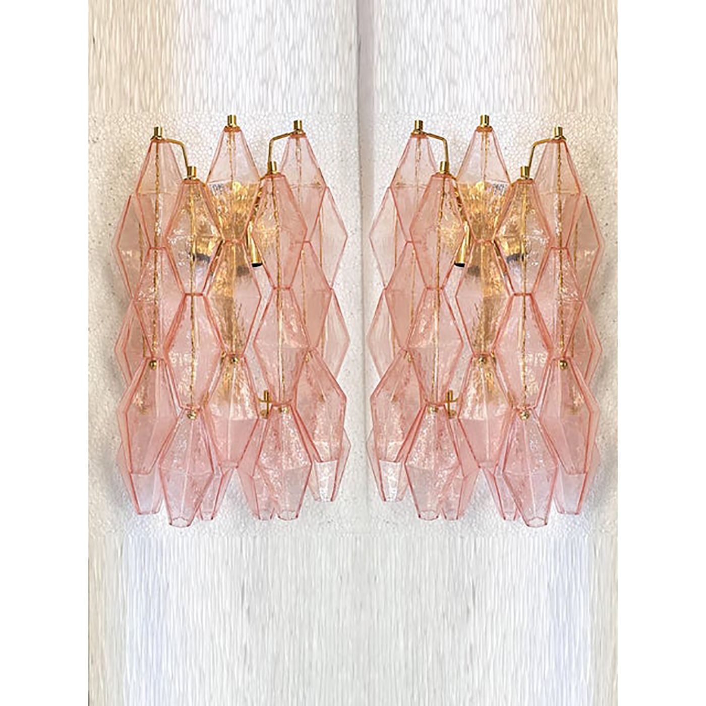 Set Of Two Contemporary Pink “Poliedri” Murano Glass Gold 24k Wall Sconces photo 5800.0