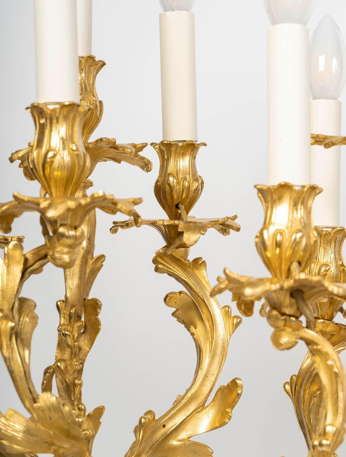 Large Pair Of Electrified Candelabra In Gilded Bronze With Patina, 19th Century. photo vinterior