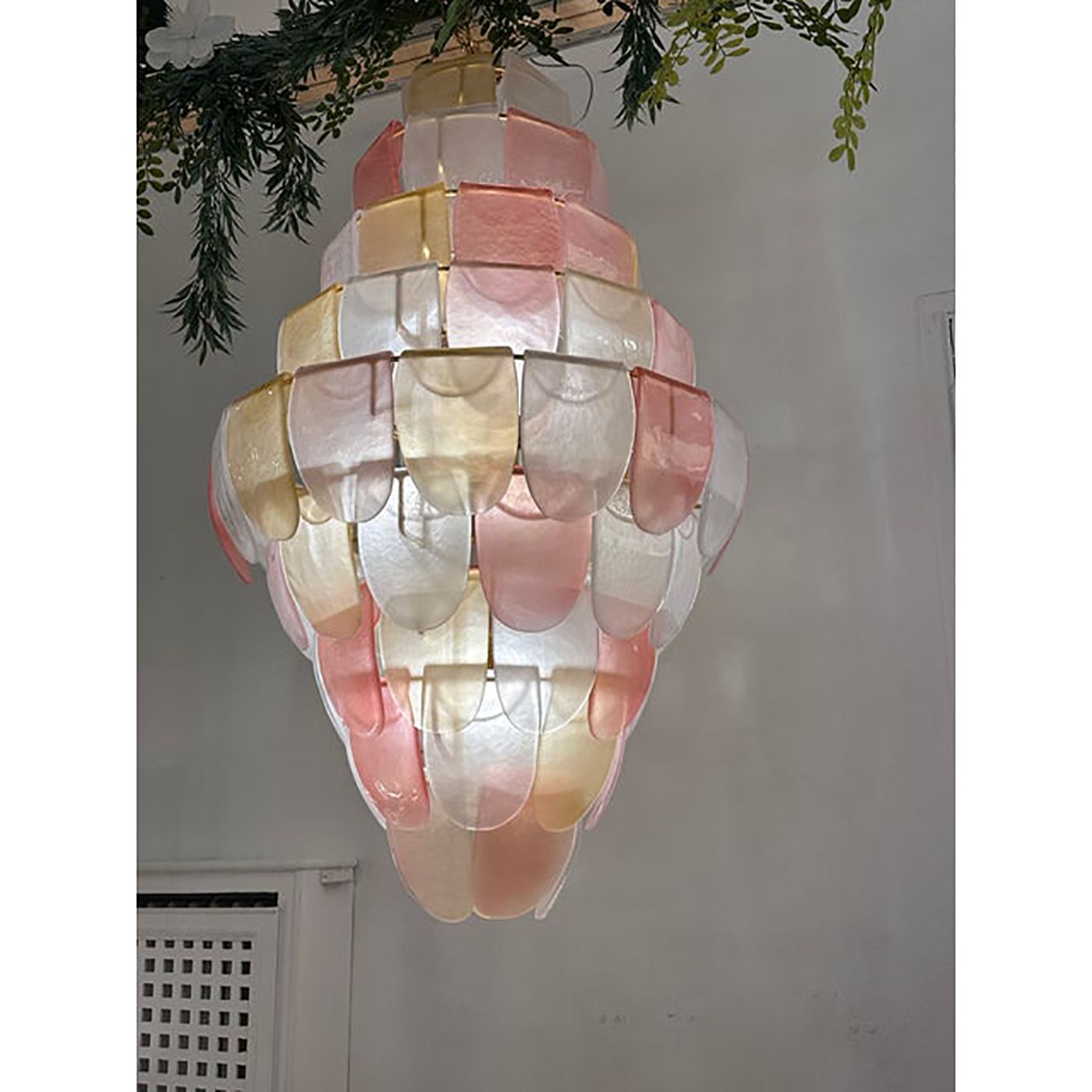 Contemporary Sanded Pink And Amber “Petals” Murano Glass Chandelier Style photo Lighting