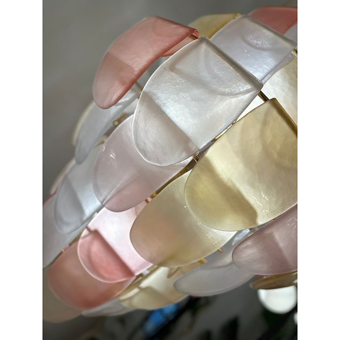 Contemporary Sanded Pink And Amber “Petals” Murano Glass Chandelier Style photo vintage