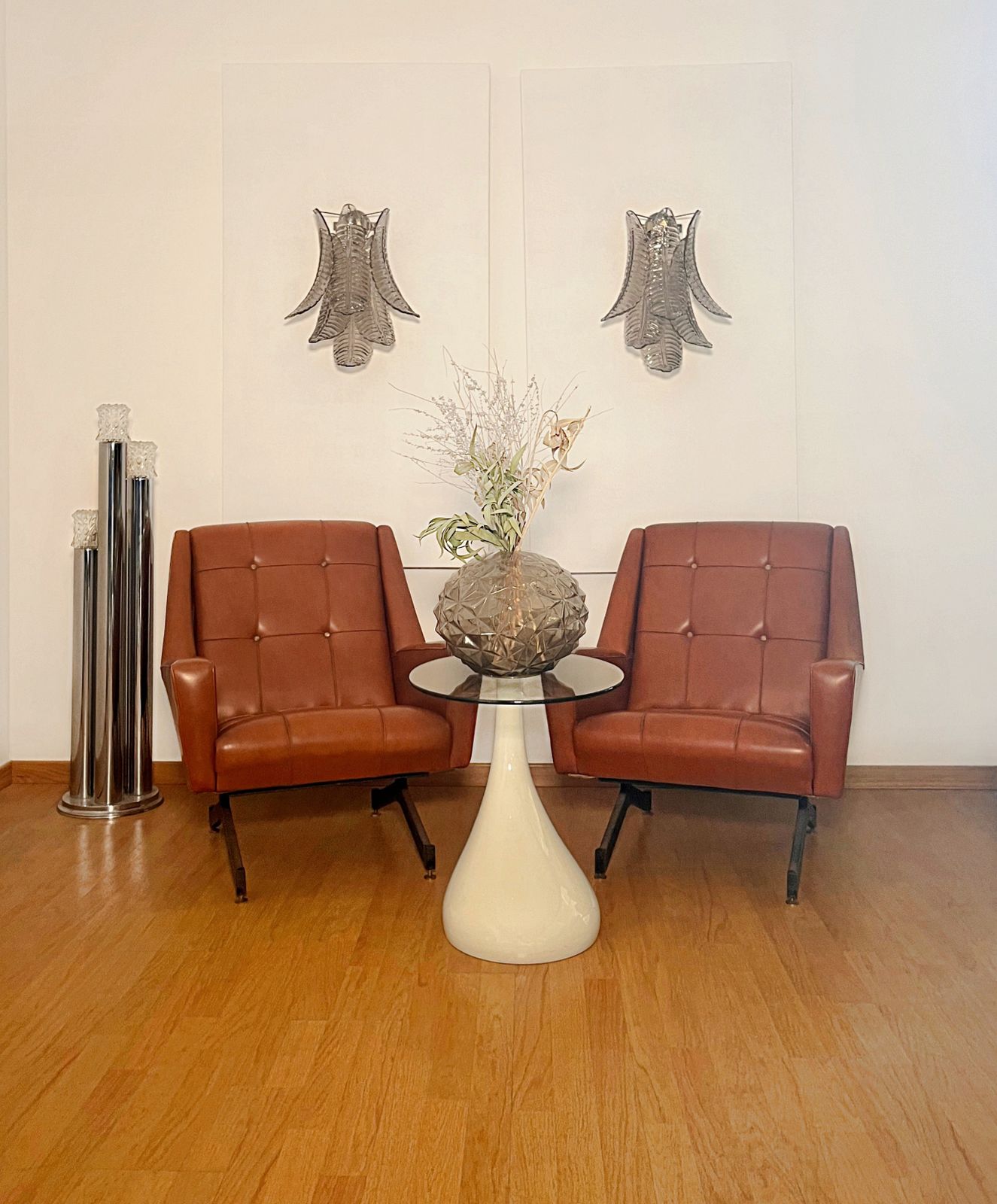 photo vintage Pair Of Vintage Murano Smoked Felci Glass Wall Sconces