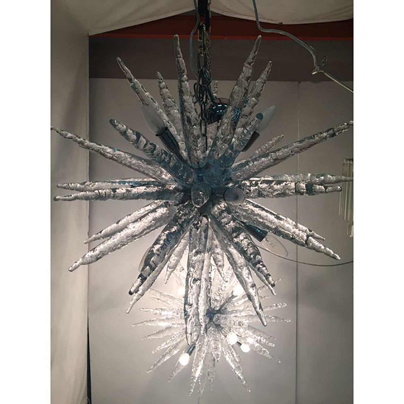 Set Of 2 Murano Glass Ice Clear Sputnik Italian Chandelier photo Lighting